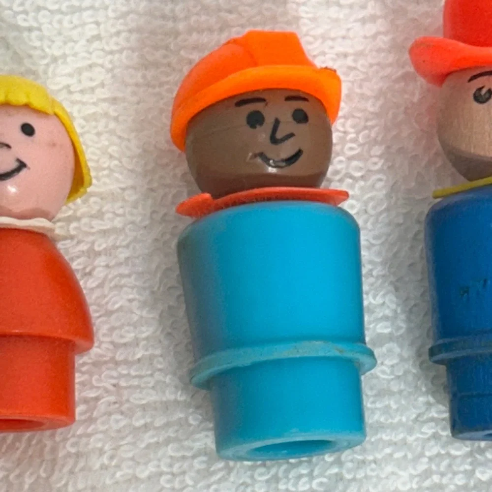 Vintage Fisher Price Little People Wood Plastic‎ Cowboy Construction Girl Lot 3